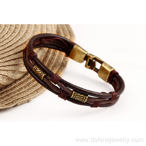 Multi Layers Leather Bracelet For Women Alloy Wrap Bracelets